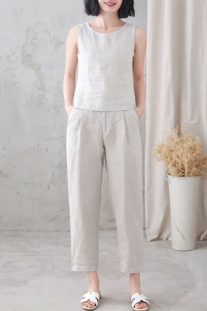 Summer linen tank top women 3345