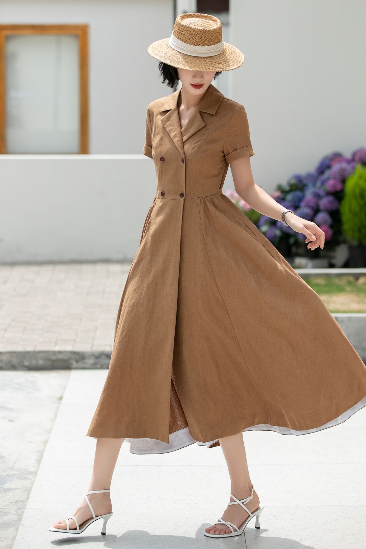 Wrap Linen Midi Shirt dress 5986