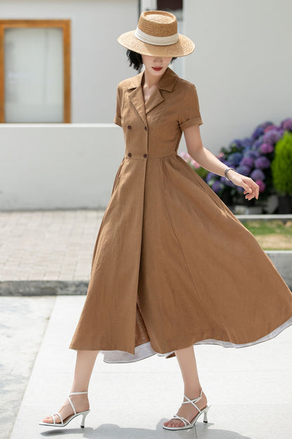 Wrap Linen Midi Shirt dress 5986