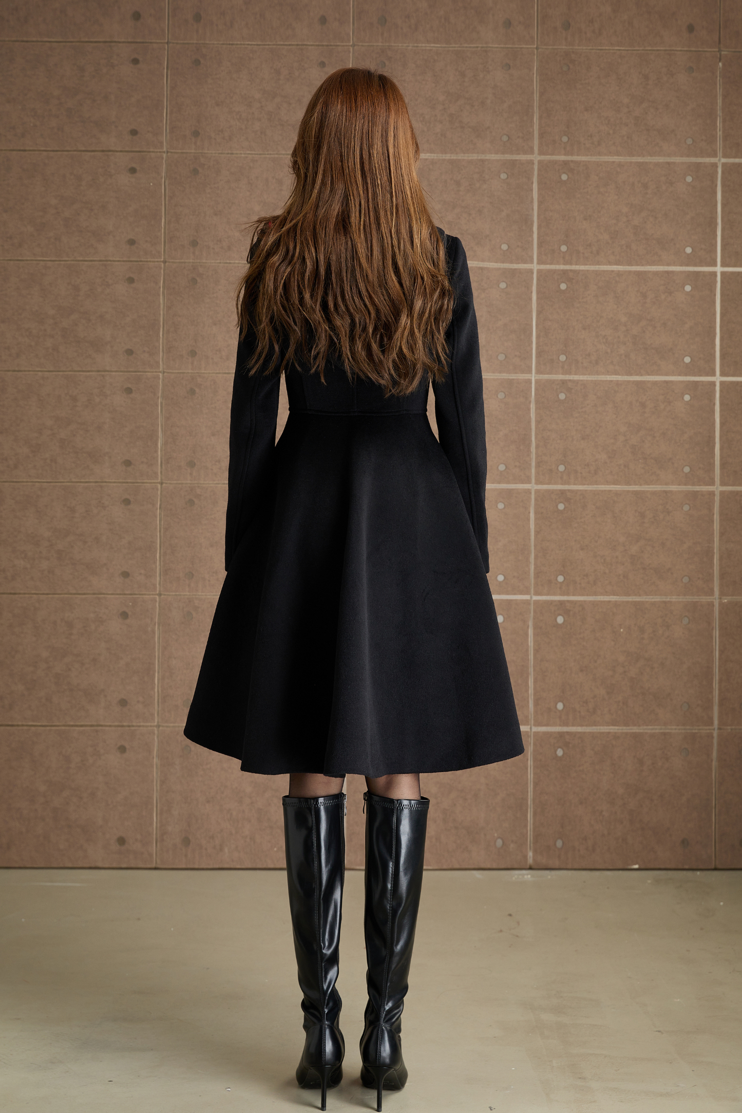 Black hooded winter wool coat  5363