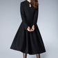 Mandarin collar black winter wool dress women 1872