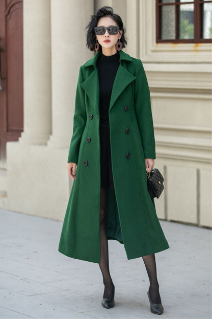 Double breasted green winter wool coat 5349
