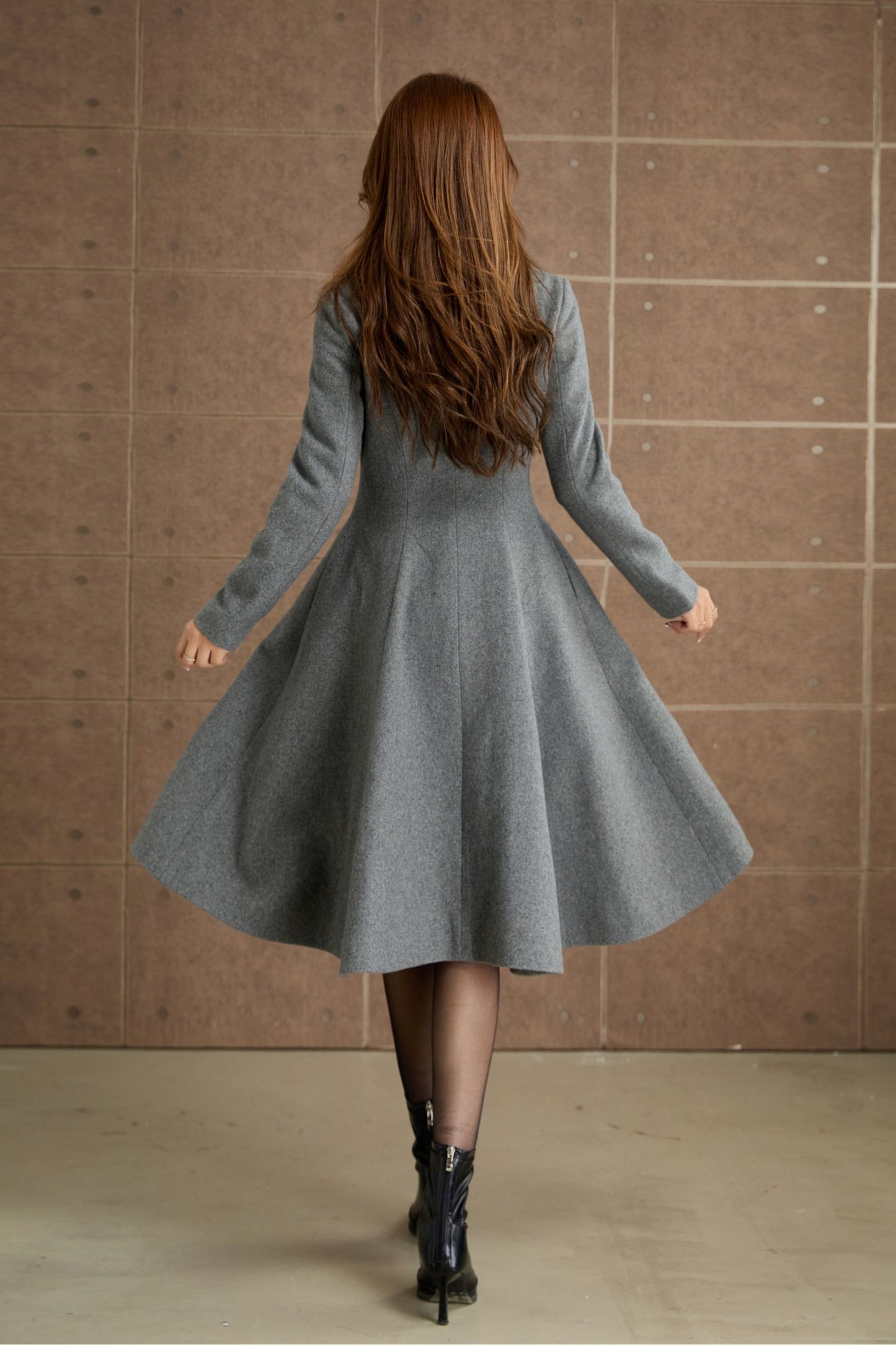 Fit and flare gray winter wool coat 5367