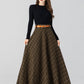 High waisted plaid winter long wool skirt 4666