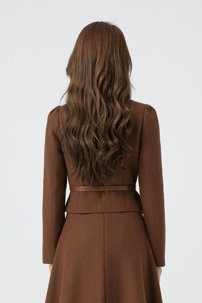Women's Wool Blend Coat, Short Hip-Length Button-Up | Xiaolizi 5317