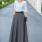 Gray Plaid Wool Maxi Skirt – Vintage High Waist Winter Skirt with Pockets 3106
