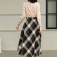 Brown Plaid Wool Midi Skirt – High Waist A-Line Winter Skirt with Pockets 6421