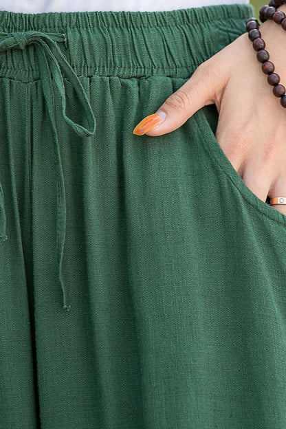 Linen Cotton Wide Leg Pants - Elastic Waist Side Pockets 6 Colors | Xiaolizi 2879