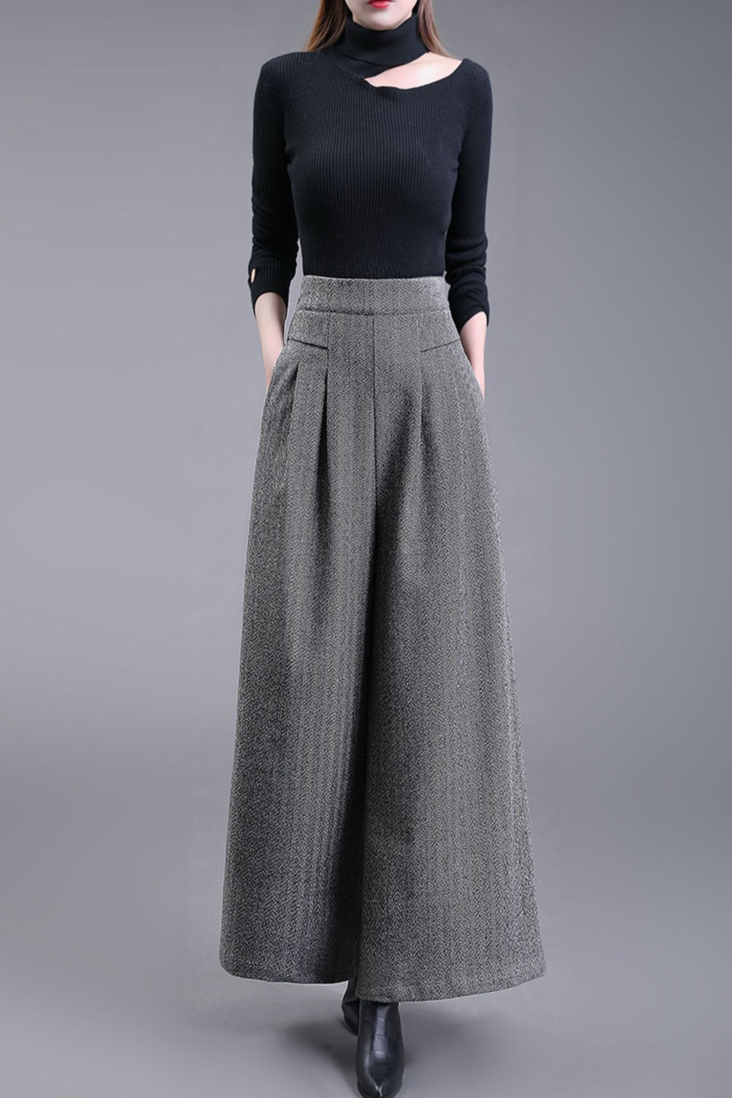 Wide leg wool pants with pockets 6227