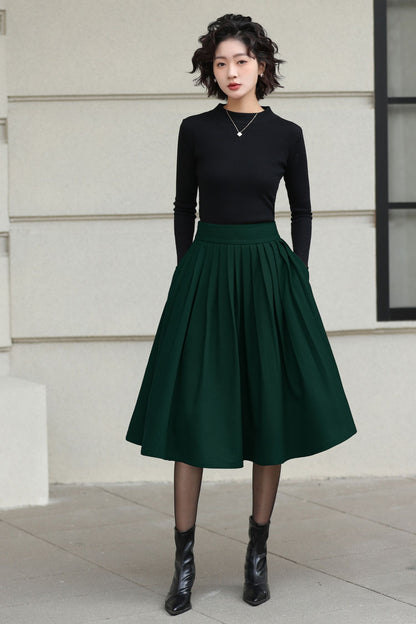 Xiaolizi Rust Brown Wool Midi Skirt for Women – Handmade High-Waist A-Line Winter Skirt 6608