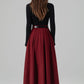 Burgundy Wool Midi Skirt – Vintage Button Front High Waisted Winter Skirt with Pockets 6395