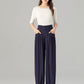 Navy loose fitting wide leg linen pants 4937