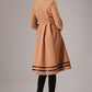 Handmade Camel Wool Blend Coat – Vintage Drop Hem Winter Overcoat with Black Trim | Xiaolizi 0757