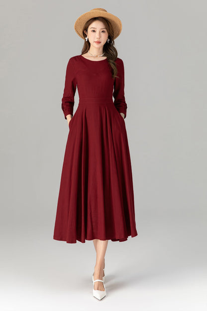 Fit and flare womens spring linen dresses 4910