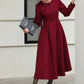 Handmade Vintage Wool Dress – Burgundy Fit and Flare Midi Dress for Winter 6612
