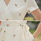 Handmade Cream White Embroidered Linen Cotton Wrap Dress – Vintage Summer Midi 5835