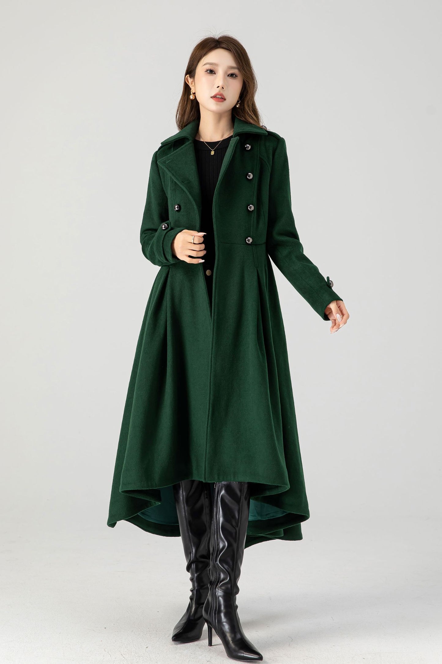 Vintage inspired green long wool coat 4604