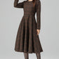 Brown Wool Blend Plaid Dress – Handmade Vintage Midi Winter Style | Xiaolizi 6391