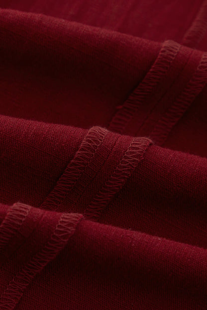 Burgundy Linen Midi Dress – Handmade Romantic Fit & Flare Summer Dress with Pockets | Xiaolizi 4908