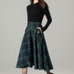 Xiaolizi Plaid Wool-Blend Pleated A-Line Midi Skirt – Plus-Size Winter 6502