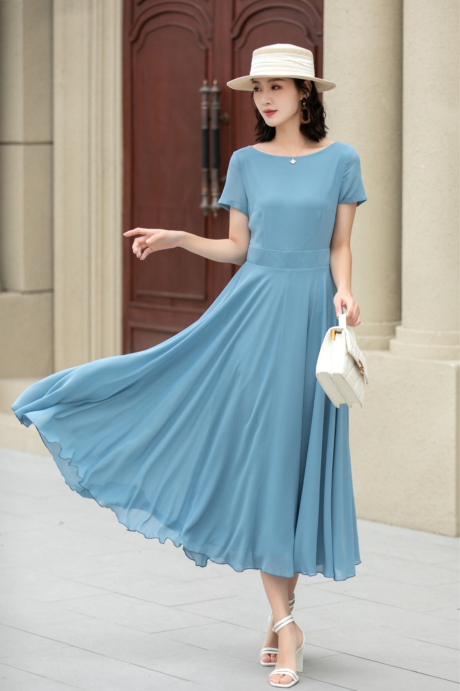 Blue swing midi summer prom chiffon dress 5147 Xiaolizi Blue swing midi summer prom chiffon dress 5147 Xiaolizi