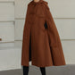 Handmade Wool Hooded Cape – Vintage Winter Cloak Coat with Pockets 6527