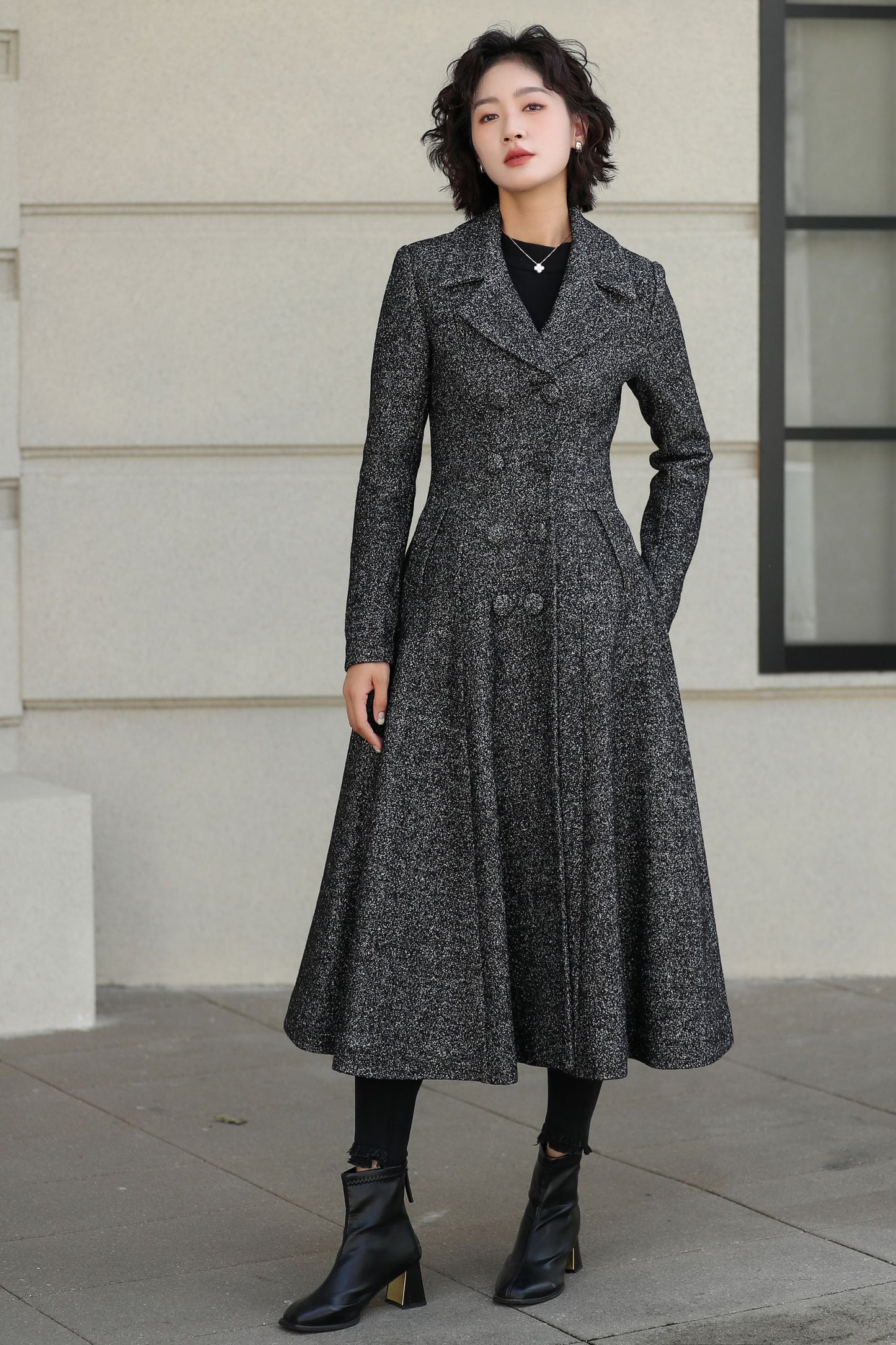 Long Wool Swing Coat – Vintage 1950s Double Breasted Overcoat 6528
