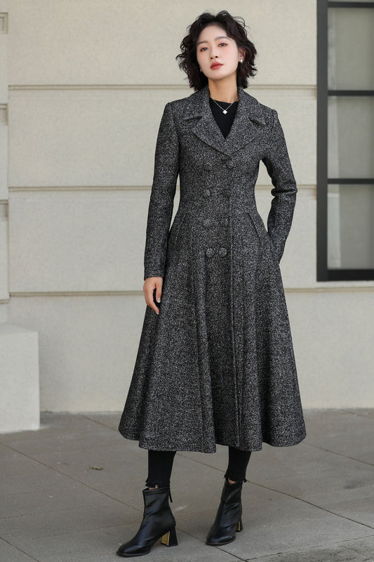 Long Wool Swing Coat – Vintage 1950s Double Breasted Overcoat 6528