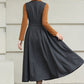 Gray Handmade Wool Pinafore Midi Dress – Vintage A-Line Style 6614