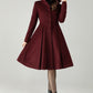 Hooded Burgundy Wool Coat – Vintage Fit & Flare Short Winter Coat | Xiaolizi 6572