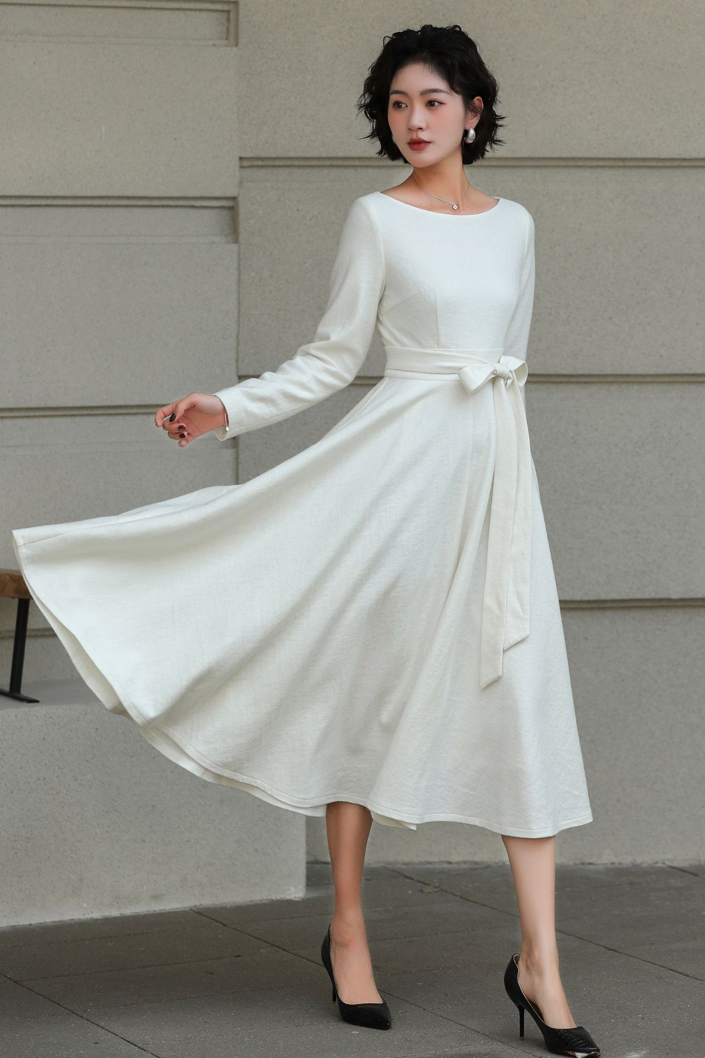 Vintage Handmade Wool Blend Fit & Flare Winter Dress | Xiaolizi 6509