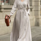 Long sleeves gray wrap linen dress 5672