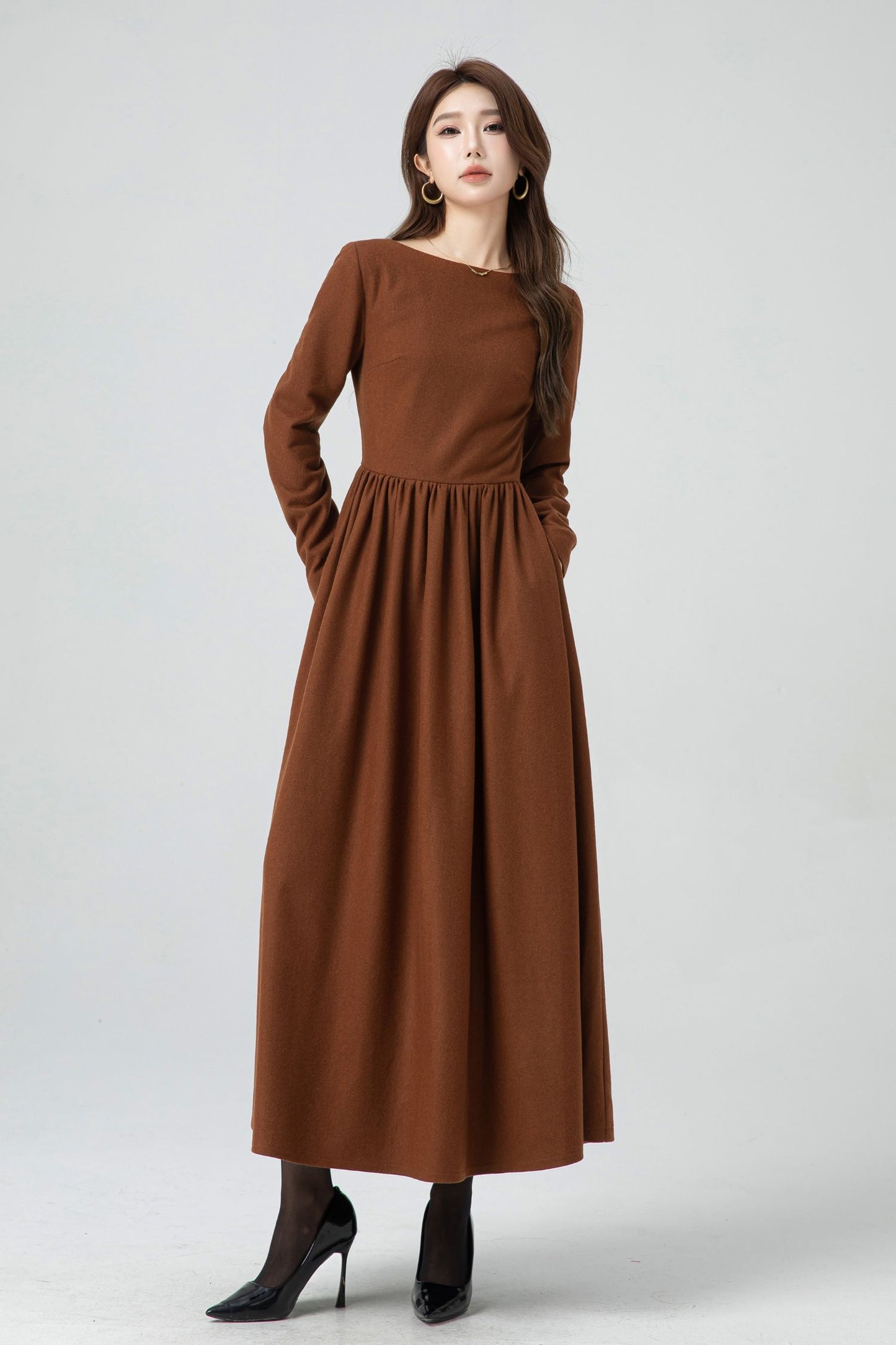 Wool maxi winter womens dresses 5305