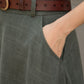 Green A Line Maxi  Linen Skirt with Pockets  2784