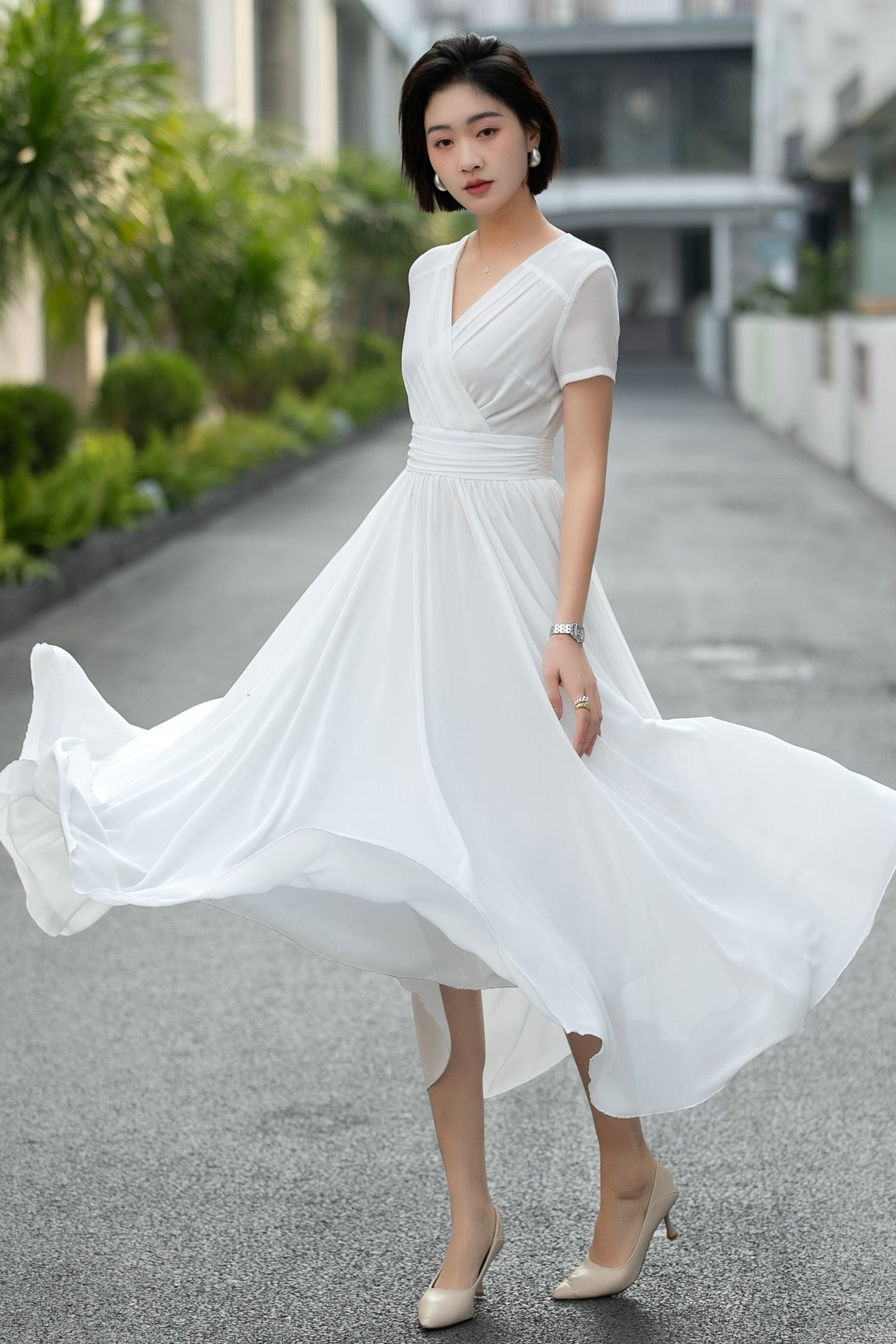 Handmade White Chiffon Maxi Dress – Vintage Empire Waist Dance Dress 6662