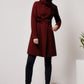 Women's Hooded Wool Coat - Double Breasted Red Winter Coat 5612