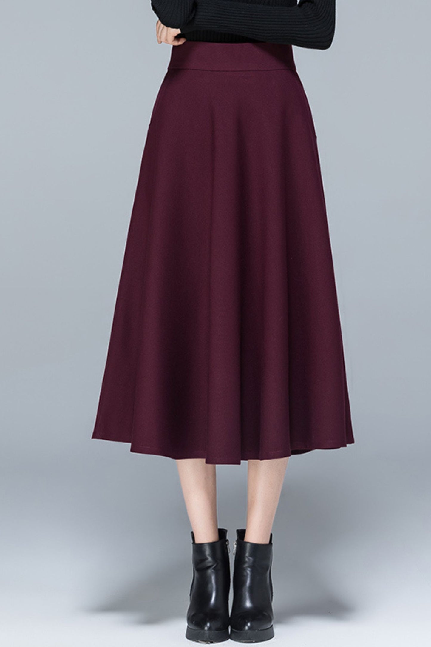 High waist midi autumn skirt women 6196