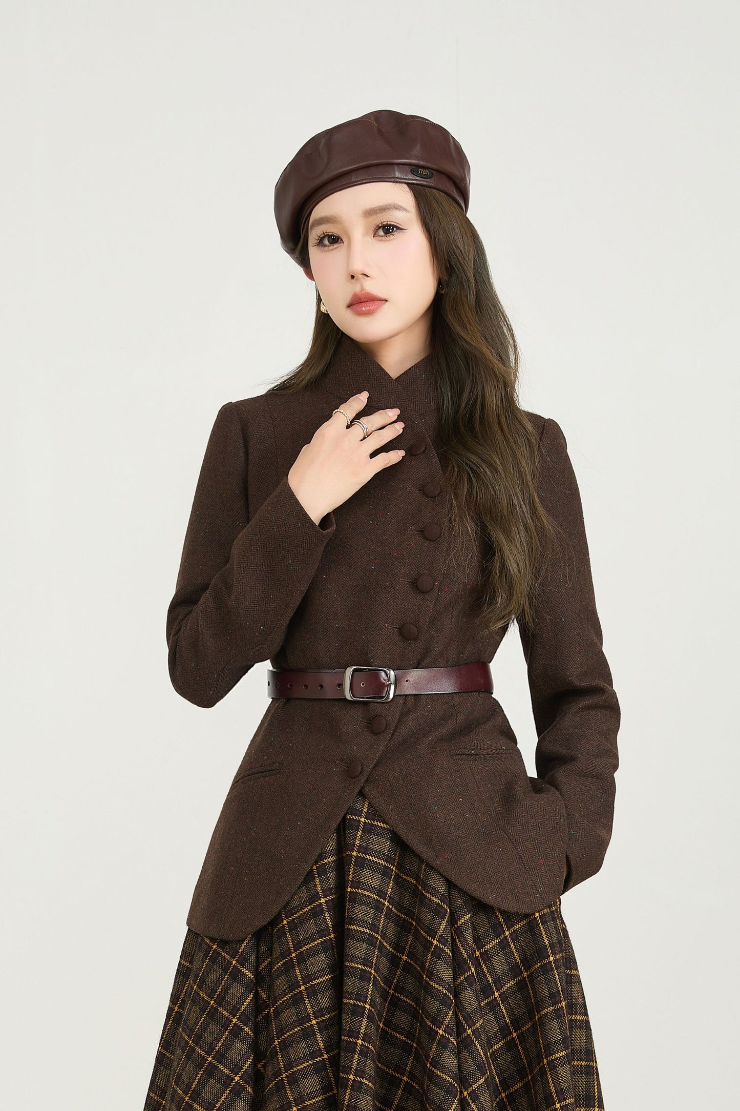 Brown short winter wool coat women 5566