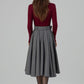 Grey Wool Midi Skirt – Handmade High Waist Vintage Pleated Skater Skirt 6398