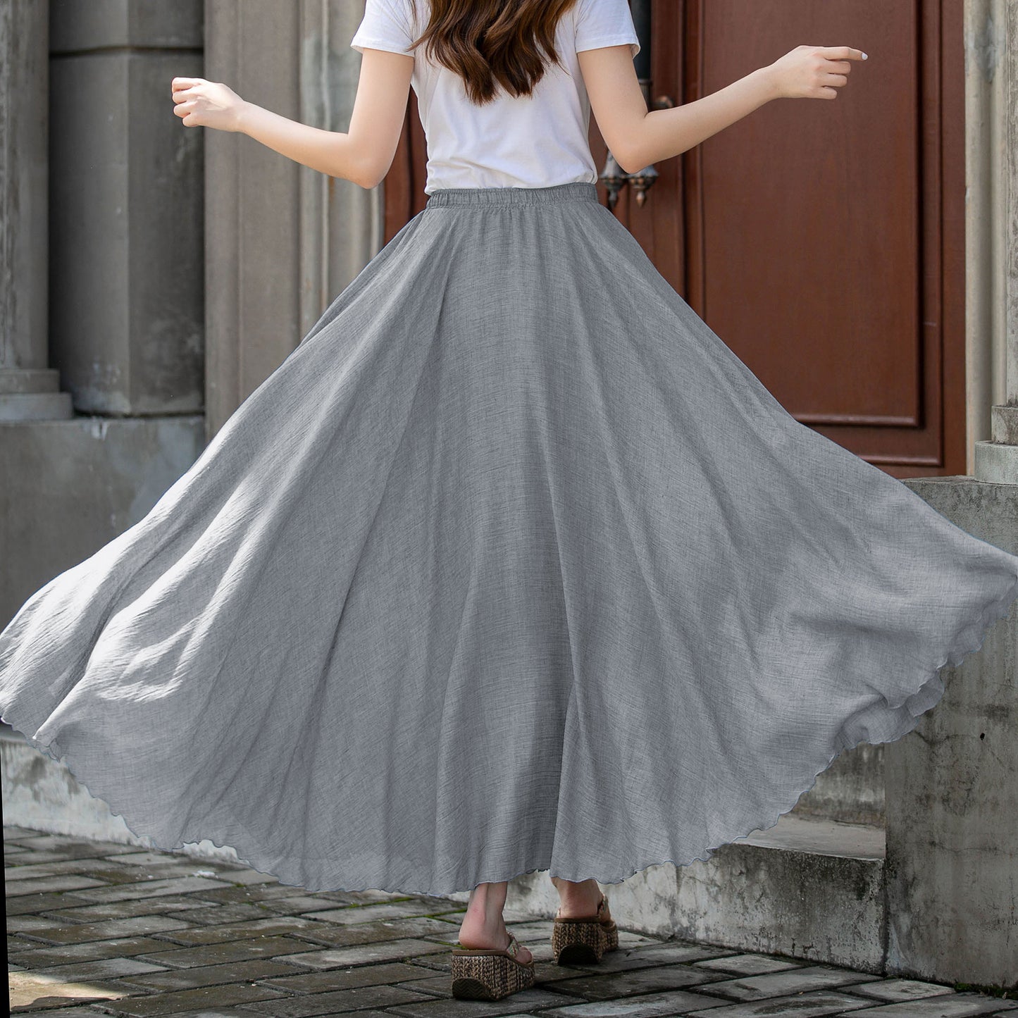 Grey Women Swing long Maxi Skirt 5788