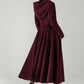 Hooded Burgundy Wool Coat – Elegant Double-Breasted Long Swing Coat | Xiaolizi 6573