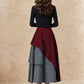 Vintage Wool Maxi Skirt Dark Red – Layered Houndstooth Detail – 6516