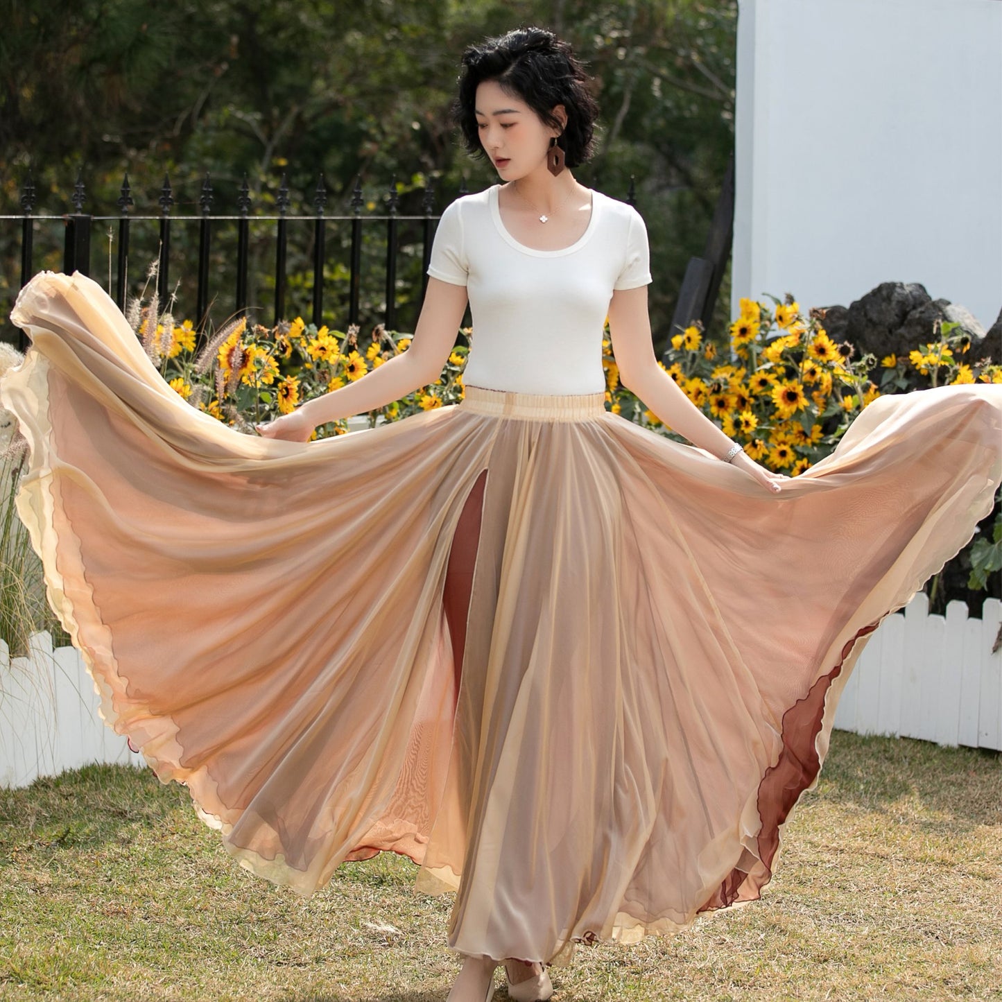 Xiaolizi Reversible Chiffon Maxi Skirt – Two Tone Full Circle 6687