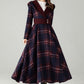 Plaid Hooded Wool Coat – A-Line Long Winter Coat with Contrast Lapel | Xiaolizi 6570
