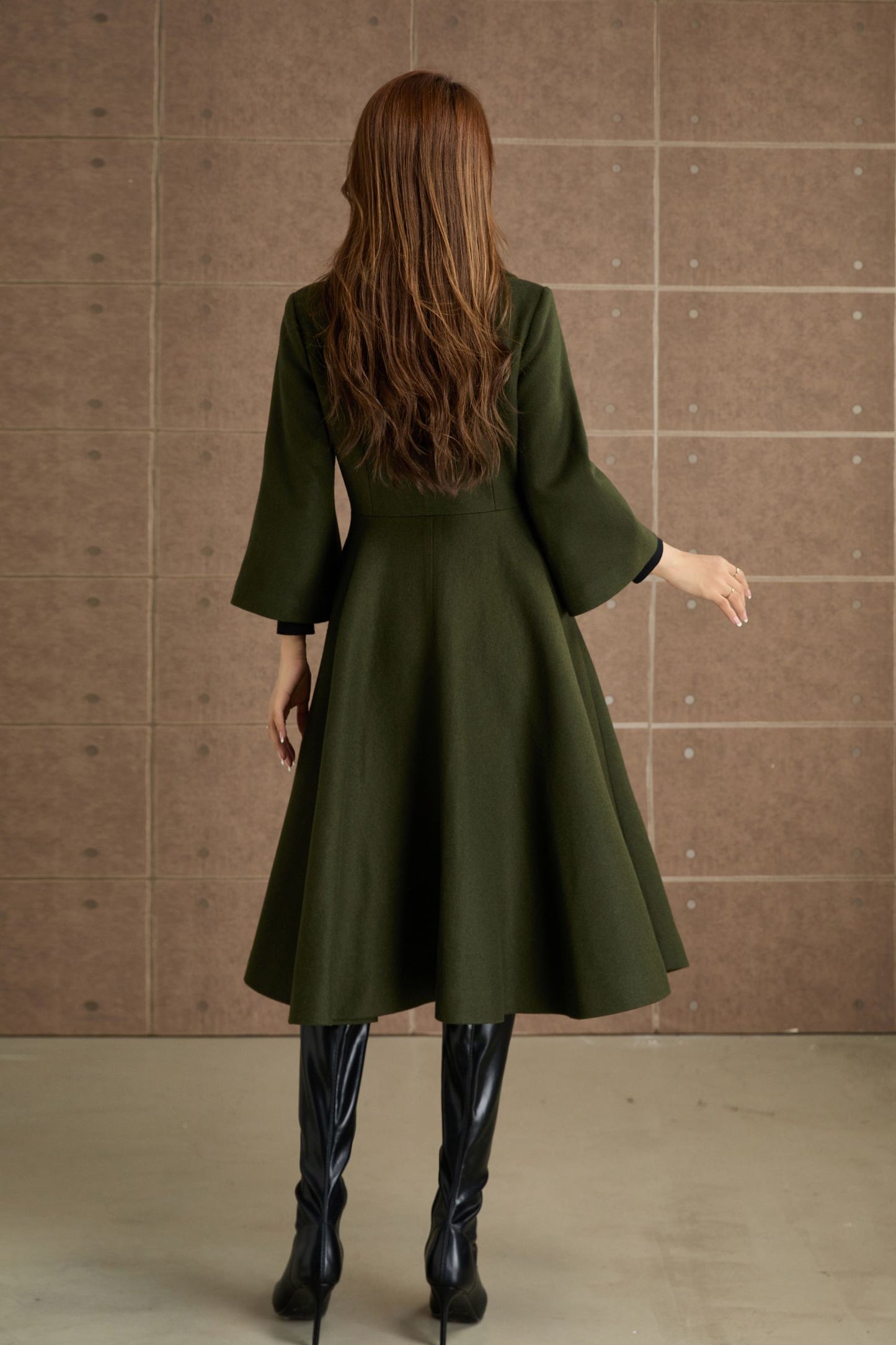 Green princess long winter wool coat 5364