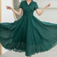 Green Maxi Pleated linen dress 5832
