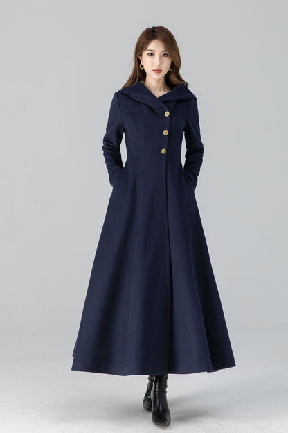 Vintage Wool Blend Hooded Coat – Handmade Winter Overcoat with Lining | Xiaolizi 4662