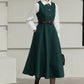 Handmade Vintage Wool Dress – Green Sleeveless A-Line Midi Winter Dress 6615