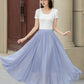 Handmade Light Blue Chiffon Midi Skirt – Flowing A-Line Swing with Elastic Waist 5110