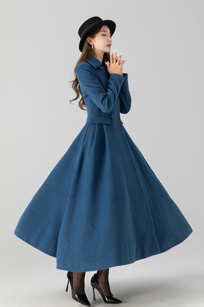 Vintage inspired blue midi winter wool coat 4667